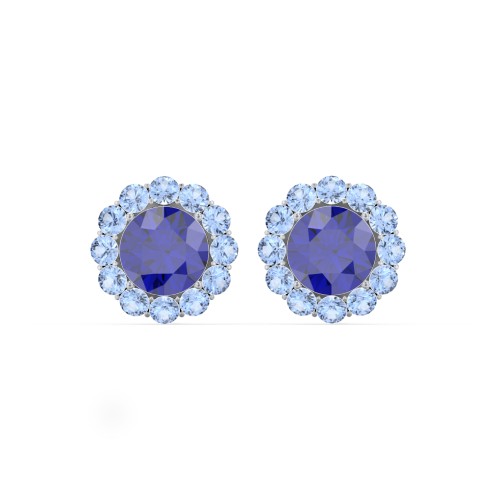 Halo Round Stud Earrings – Sterling Silver with Blue Sapphire and Fancy Blue Premium Zirconia