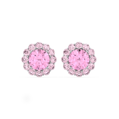 Halo Round Stud Earrings – Sterling Silver with Pink Tourmaline and Fancy Pink Premium Zirconia
