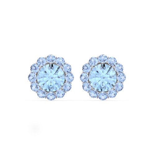 Halo Round Stud Earrings – Sterling Silver with Blue Topaz and Fancy Blue Premium Zirconia