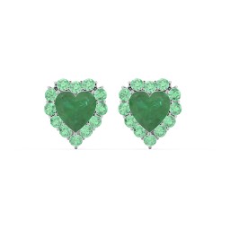 Halo Heart Stud Earrings in 925 Sterling Silver with Emerald and Green Premium Zirconia