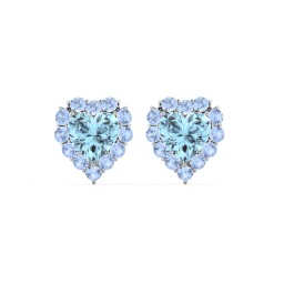 Halo Heart Stud Earrings in 925 Sterling Silver with Blue Topaz and Fancy Blue Premium Zirconia