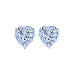 Halo Heart Stud Earrings in 925 Sterling Silver with Aquamarine and Fancy Blue Premium Zirconia