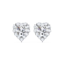 Halo Heart Stud Earrings in 925 Sterling Silver with Cubic Zirconia and White Premium Zirconia