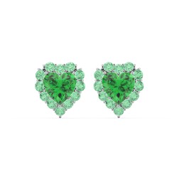Halo Heart Stud Earrings in 925 Sterling Silver with Emerald and Green Premium Zirconia