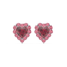 Halo Heart Stud Earrings in 925 Sterling Silver with Ruby and Red Premium Zirconia
