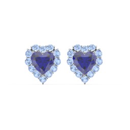 Halo Heart Stud Earrings in 925 Sterling Silver with Blue Sapphire and Fancy Blue Premium Zirconia