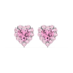 Halo Heart Stud Earrings in 925 Sterling Silver with Pink Tourmaline and Fancy Pink Premium Zirconia