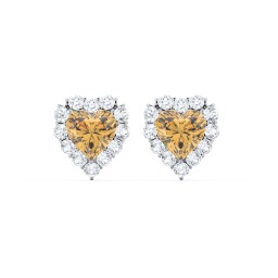Halo Heart Stud Earrings in 925 Sterling Silver with Citrine and White Premium Zirconia