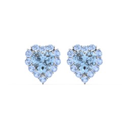Halo Heart Stud Earrings in 925 Sterling Silver with Blue Topaz and Fancy Blue Premium Zirconia
