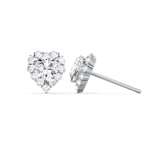 Halo Heart Stud Earrings – Sterling Silver with Cubic Zirconia and White Premium Zirconia