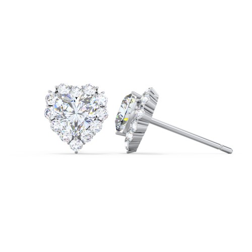 Halo Heart Stud Earrings – Sterling Silver with Diamond