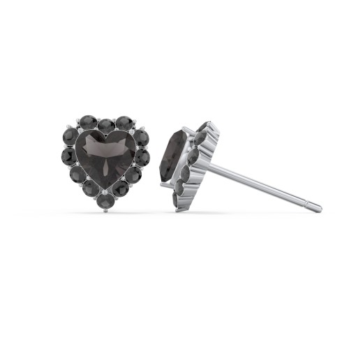 Halo Heart Stud Earrings – Sterling Silver with Smokey Quartz and Black Premium Zirconia