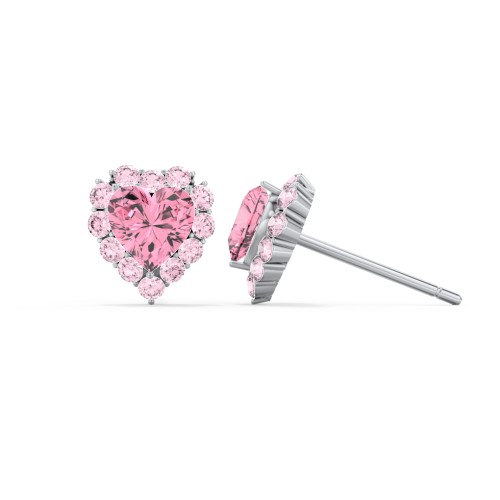 Halo Heart Stud Earrings – Sterling Silver with Pink Tourmaline and Fancy Pink Premium Zirconia