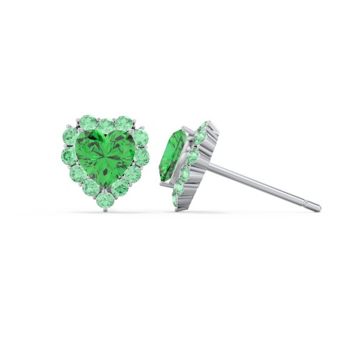 Halo Heart Stud Earrings – Sterling Silver with Emerald and Green Premium Zirconia