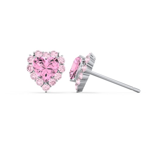 Halo Heart Stud Earrings – Sterling Silver with Pink Tourmaline and Fancy Pink Premium Zirconia