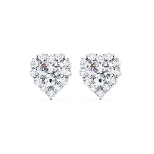 Halo Heart Stud Earrings – Sterling Silver with Cubic Zirconia and White Premium Zirconia
