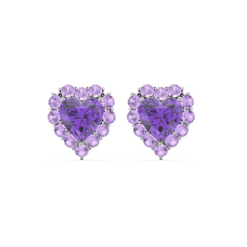 Halo Heart Stud Earrings – Sterling Silver with Amethyst and Amethyst Premium Zirconia
