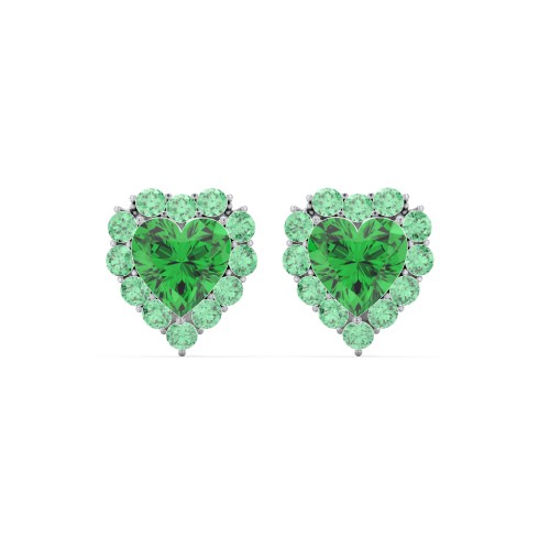 Halo Heart Stud Earrings – Sterling Silver with Emerald and Green Premium Zirconia
