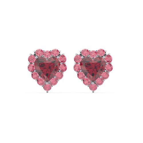 Halo Heart Stud Earrings – Sterling Silver with Ruby and Red Premium Zirconia