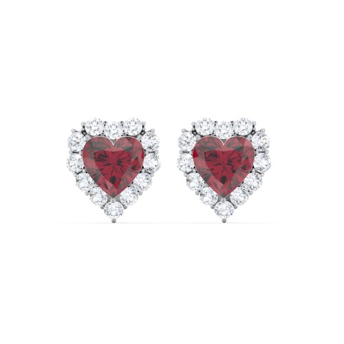 Halo Heart Stud Earrings – Sterling Silver with Ruby and White Premium Zirconia
