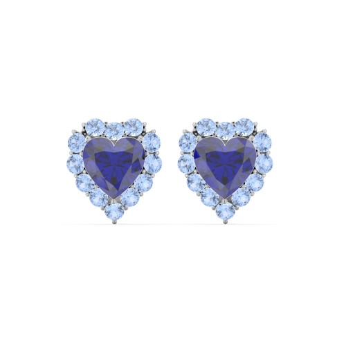Halo Heart Stud Earrings – Sterling Silver with Blue Sapphire and Fancy Blue Premium Zirconia