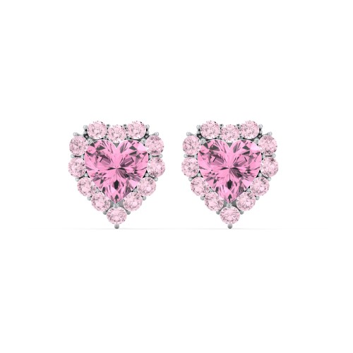 Halo Heart Stud Earrings – Sterling Silver with Pink Tourmaline and Fancy Pink Premium Zirconia