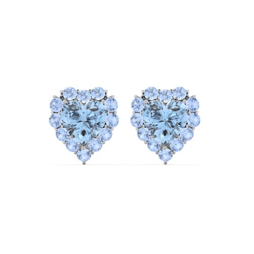 Halo Heart Stud Earrings – Sterling Silver with Blue Topaz and Fancy Blue Premium Zirconia