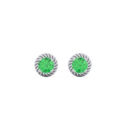 Twisted Rope Birthstone Stud Earrings in 925 Sterling Silver with Emerald