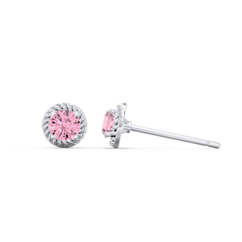 Twisted Rope Birthstone Stud Earrings – Sterling Silver with Pink Tourmaline