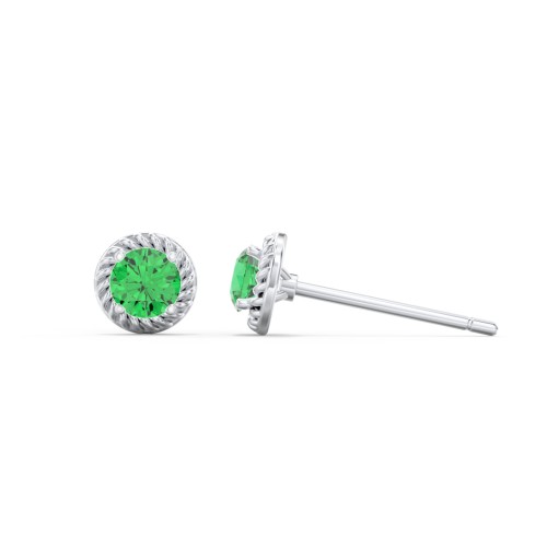 Twisted Rope Birthstone Stud Earrings – Sterling Silver with Emerald