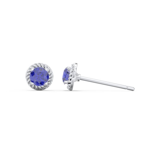 Twisted Rope Birthstone Stud Earrings – Sterling Silver with Blue Sapphire