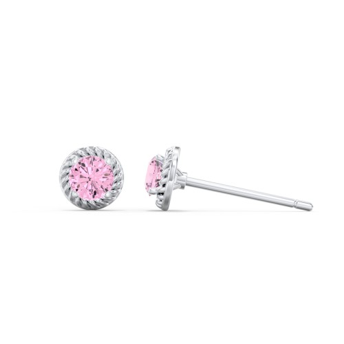 Twisted Rope Birthstone Stud Earrings – Sterling Silver with Pink Tourmaline