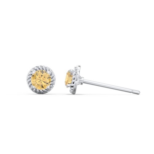 Twisted Rope Birthstone Stud Earrings – Sterling Silver with Citrine