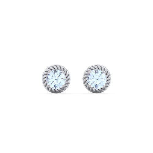 Twisted Rope Birthstone Stud Earrings – Sterling Silver with Aquamarine