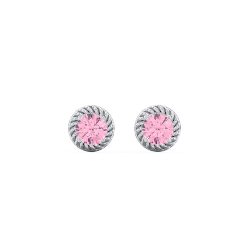 Twisted Rope Birthstone Stud Earrings – Sterling Silver with Pink Tourmaline