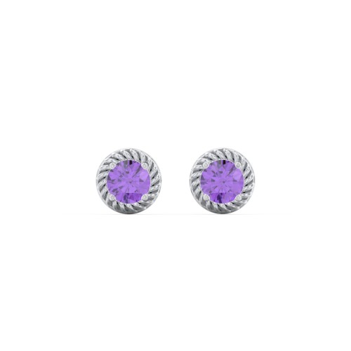 Twisted Rope Birthstone Stud Earrings – Sterling Silver with Amethyst