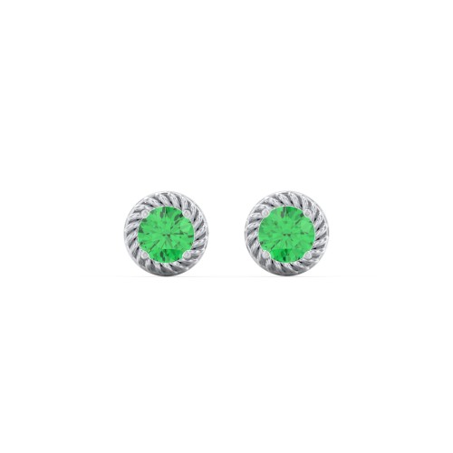 Twisted Rope Birthstone Stud Earrings – Sterling Silver with Emerald