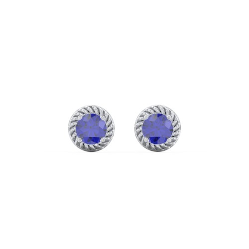 Twisted Rope Birthstone Stud Earrings – Sterling Silver with Blue Sapphire