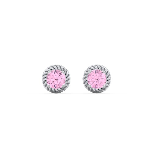 Twisted Rope Birthstone Stud Earrings – Sterling Silver with Pink Tourmaline