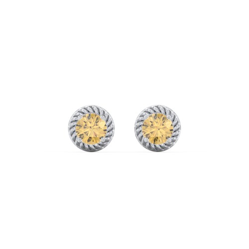 Twisted Rope Birthstone Stud Earrings – Sterling Silver with Citrine