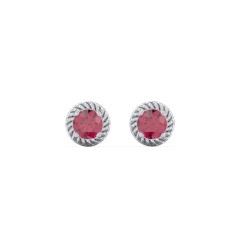 Twisted Rope Birthstone Stud Earrings – 14K Yellow Gold with Garnet