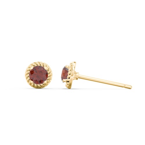 Twisted Rope Birthstone Stud Earrings – 14K Yellow Gold with Garnet