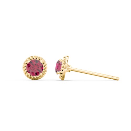 Twisted Rope Birthstone Stud Earrings – 10K Yellow Gold with Ruby
