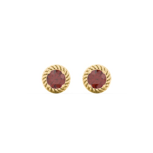 Twisted Rope Birthstone Stud Earrings – 14K Yellow Gold with Garnet