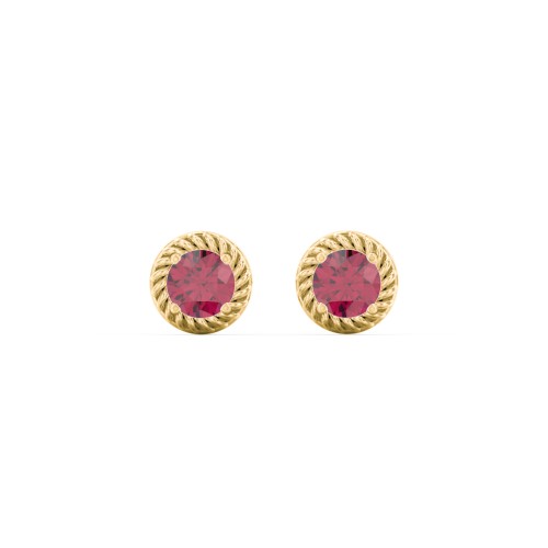 Twisted Rope Birthstone Stud Earrings – 10K Yellow Gold with Ruby