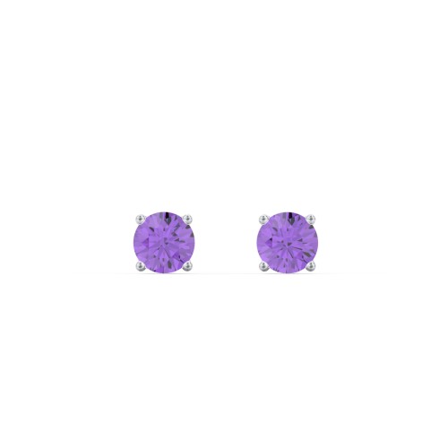 Classic Birthstone Stud Earrings – Sterling Silver with Amethyst