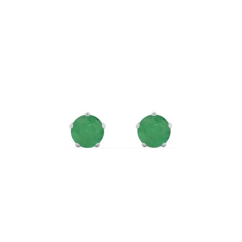 5 Prong Birthstone Stud Earrings – Sterling Silver with Emerald