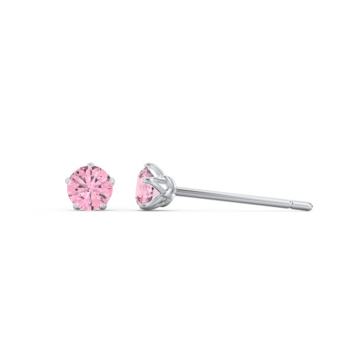 5 Prong Birthstone Stud Earrings – Sterling Silver with Pink Tourmaline