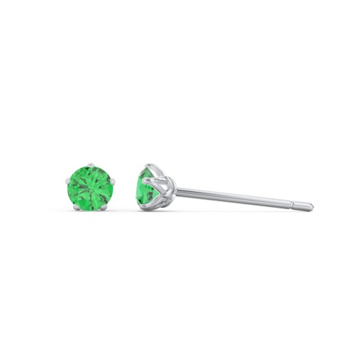 5 Prong Birthstone Stud Earrings – Sterling Silver with Emerald