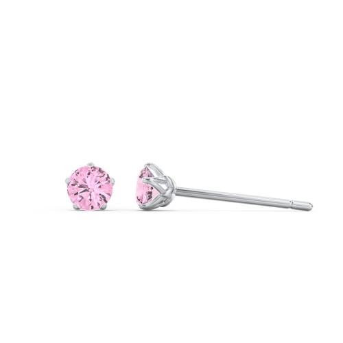 5 Prong Birthstone Stud Earrings – Sterling Silver with Pink Tourmaline